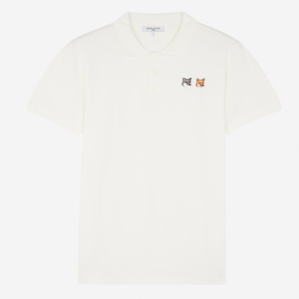 Maison Kitsune Double Fox Patch Embroidered Polo Shirt White